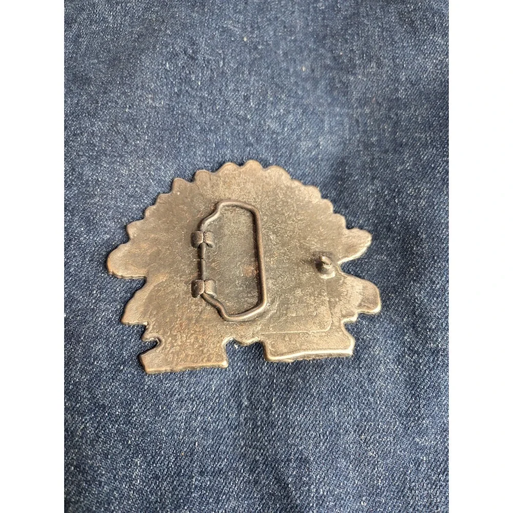 Vintage Gold Brass Native American Chief Large Belt Buckle
